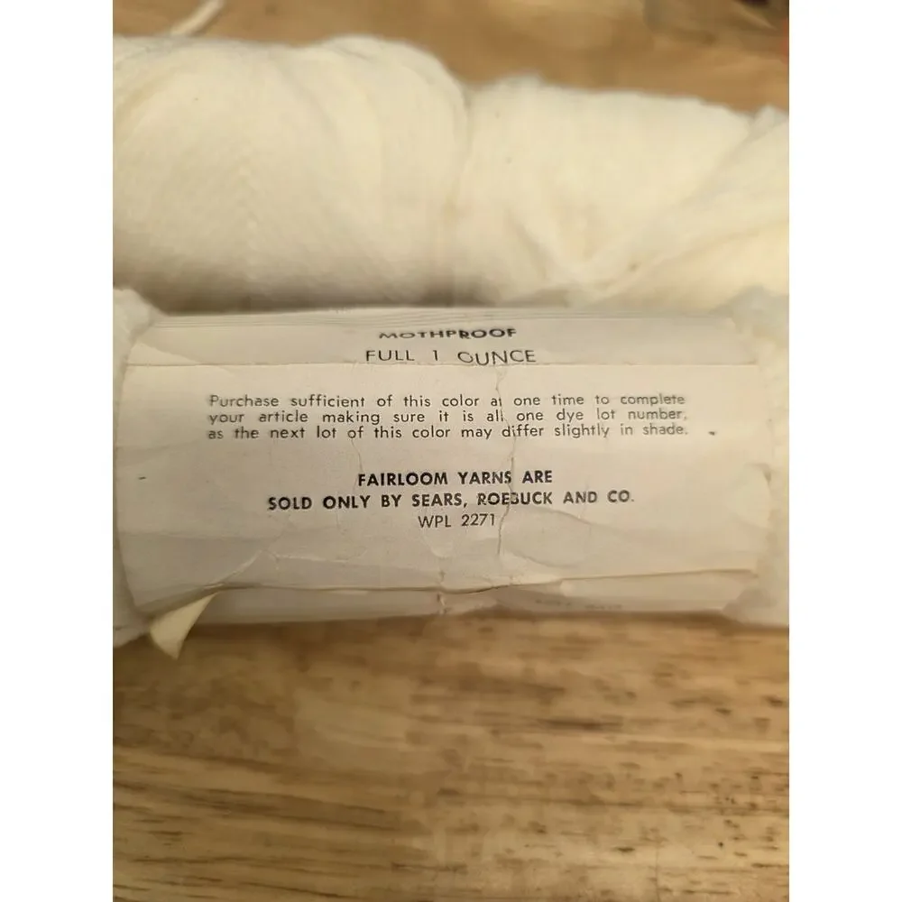 Vintage Fairloom Orlon Sayelle Ivory Acrylic Yarn Skeins Lot of 2